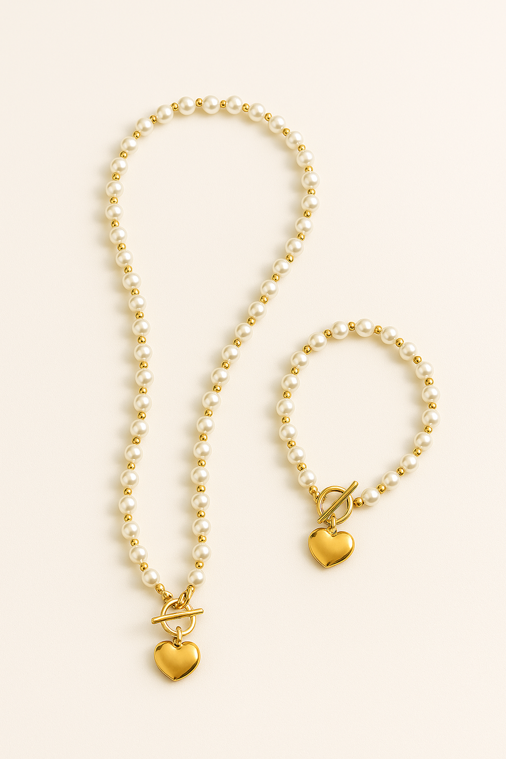 ✨ Set de Perlas con Corazón Dorado ✨